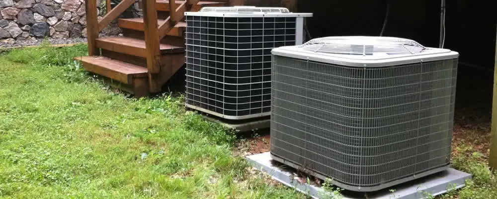 Heat pump installation and service units outside a home in Dayton, OH